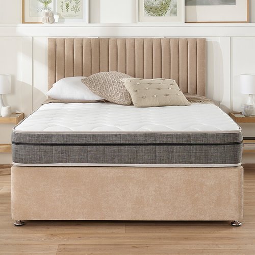 Elegant Divan (6FT)Queen Bed with Button-Tufted Headboard – Soft Fabric Finish