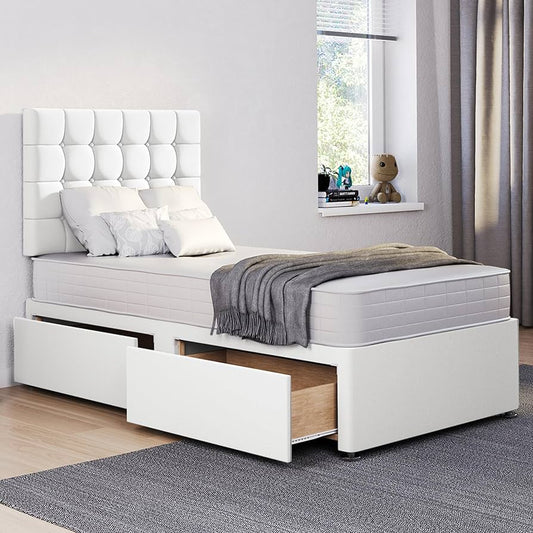 Elegant Divan (3Ft)Single Bed with Button-Tufted Headboard – Soft Fabric Finish